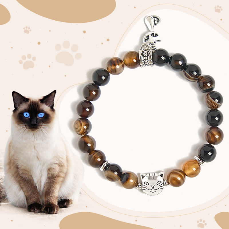 Nimara Ritual Chocolate Siamese Cat Dark Brown Striped Agate Bead Protection Bracelet