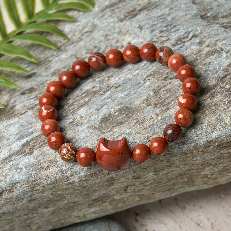 Nimara Ritual Faceless Cat Head Design Red Turquoise Luck Bracelet