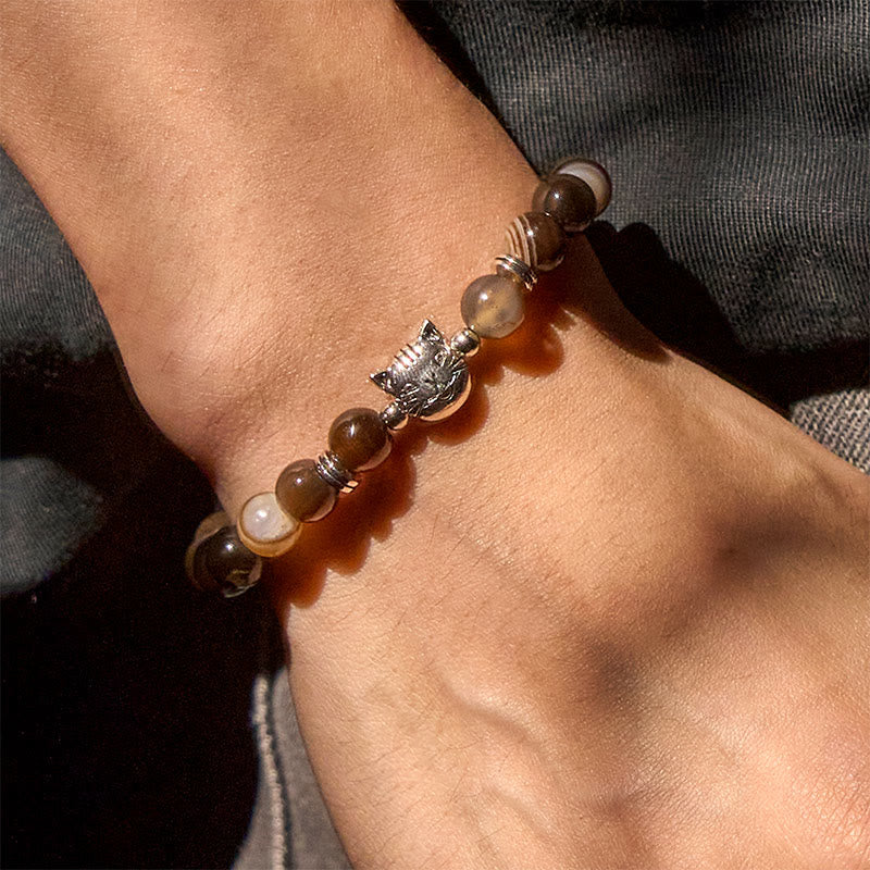 Nimara Ritual Chocolate Siamese Cat Natural Brown Striped Agate Bead Stability Bracelet