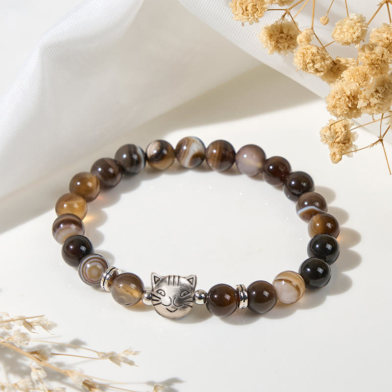 Nimara Ritual Chocolate Siamese Cat Natural Brown Striped Agate Bead Stability Bracelet