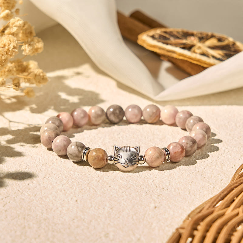 Nimara Ritual 8mm Cat Design Zebra Jasper Protection Bracelet