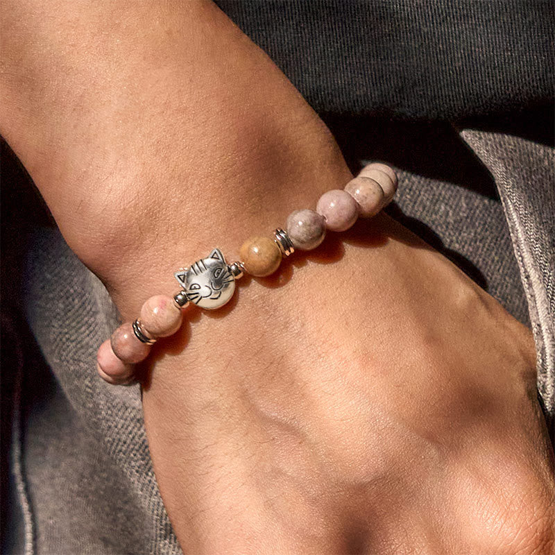 Nimara Ritual 8mm Cat Design Zebra Jasper Protection Bracelet