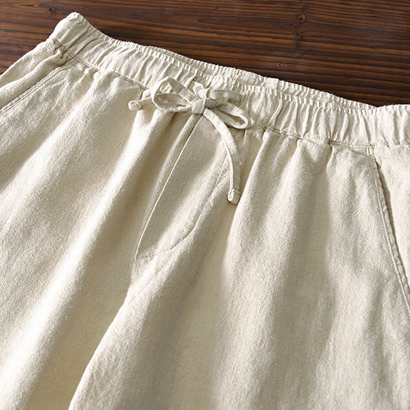 Nimara Ritual Casual Solid Color Simple Design Drawstring Ramie Linen Men's Pants With Pockets