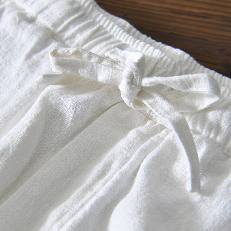Nimara Ritual Casual Solid Color Simple Design Drawstring Ramie Linen Men's Pants With Pockets