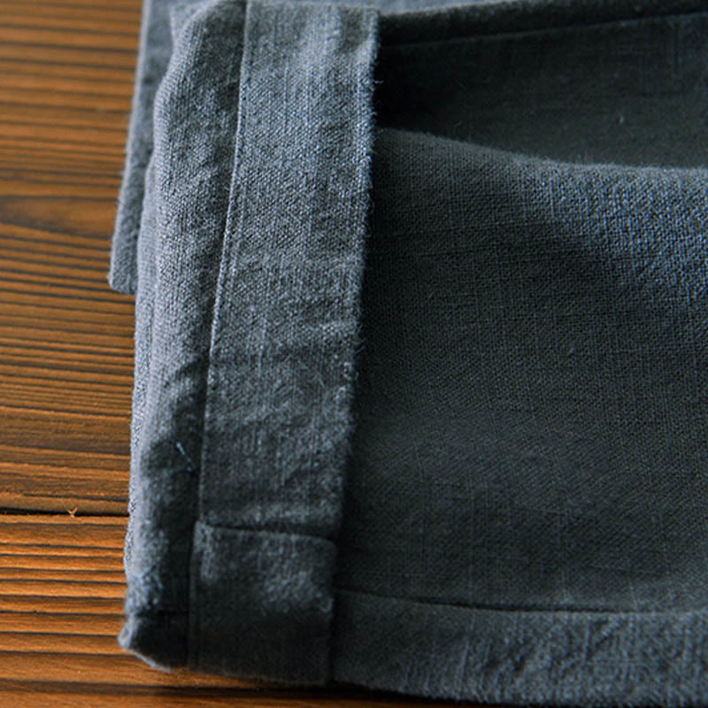 Nimara Ritual Casual Solid Color Simple Design Drawstring Ramie Linen Men's Pants With Pockets