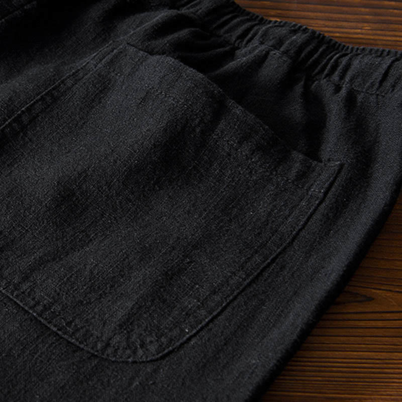 Nimara Ritual Casual Solid Color Simple Design Drawstring Ramie Linen Men's Pants With Pockets