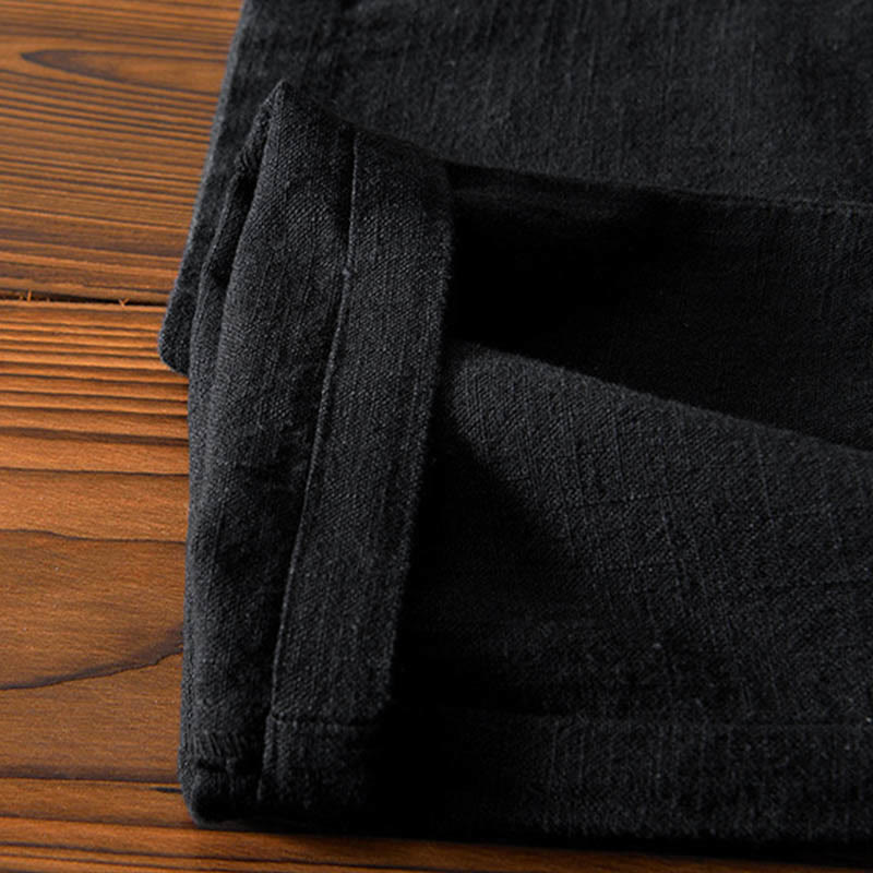 Nimara Ritual Casual Solid Color Simple Design Drawstring Ramie Linen Men's Pants With Pockets