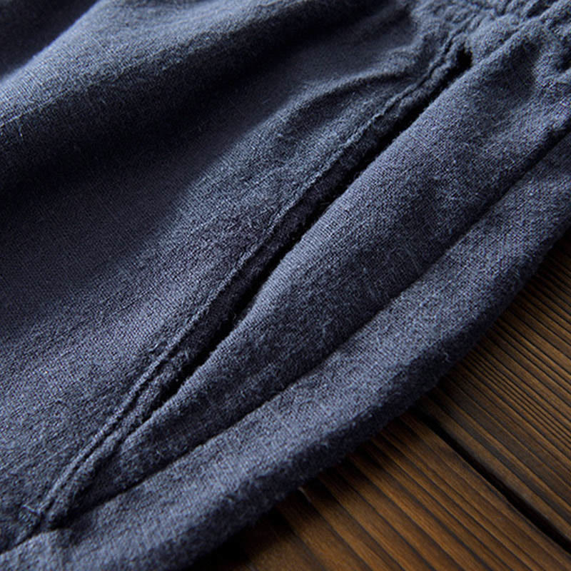 Nimara Ritual Casual Solid Color Simple Design Drawstring Ramie Linen Men's Pants With Pockets