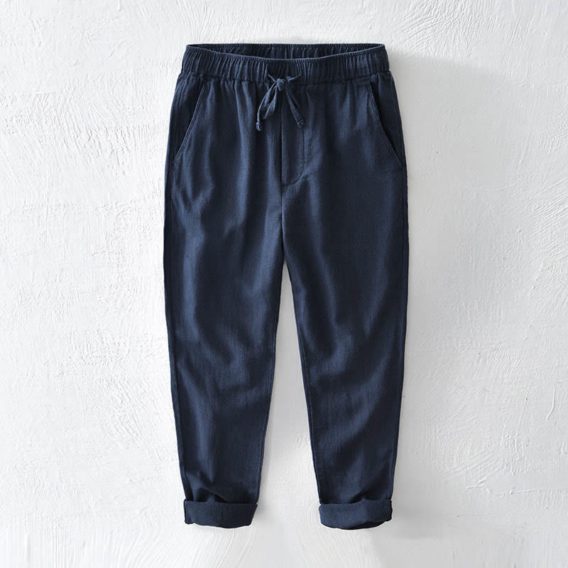 Nimara Ritual Casual Solid Color Simple Design Drawstring Ramie Linen Men's Pants With Pockets