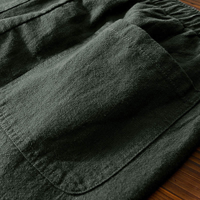 Nimara Ritual Casual Solid Color Simple Design Drawstring Ramie Linen Men's Pants With Pockets