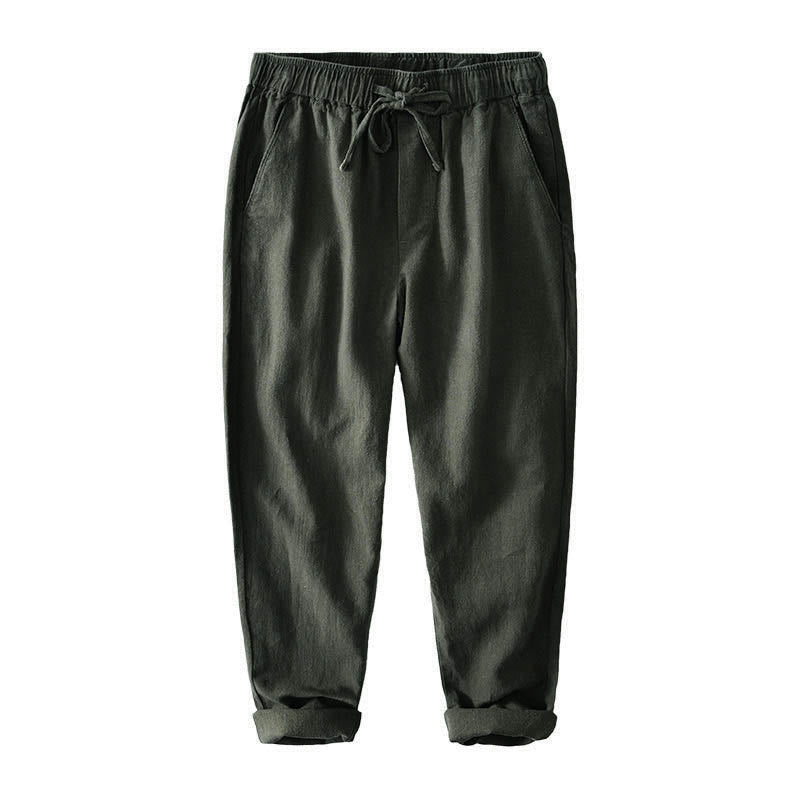 Nimara Ritual Casual Solid Color Simple Design Drawstring Ramie Linen Men's Pants With Pockets