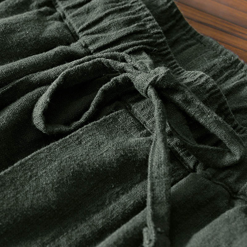 Nimara Ritual Casual Solid Color Simple Design Drawstring Ramie Linen Men's Pants With Pockets