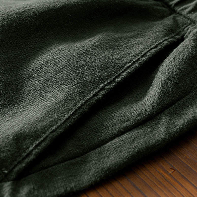 Nimara Ritual Casual Solid Color Simple Design Drawstring Ramie Linen Men's Pants With Pockets