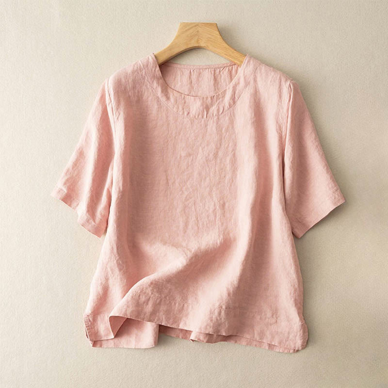 Nimara Ritual Simple Plain Short Sleeve Crew Neck Side Slit Cotton Women's T-Shirt