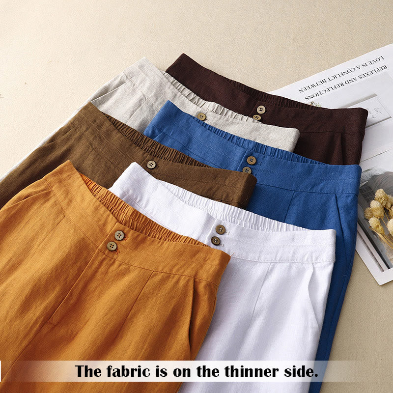 Nimara Ritual Summer Casual Simple Zipper Design Linen Women's Wide Leg Pants With Pockets