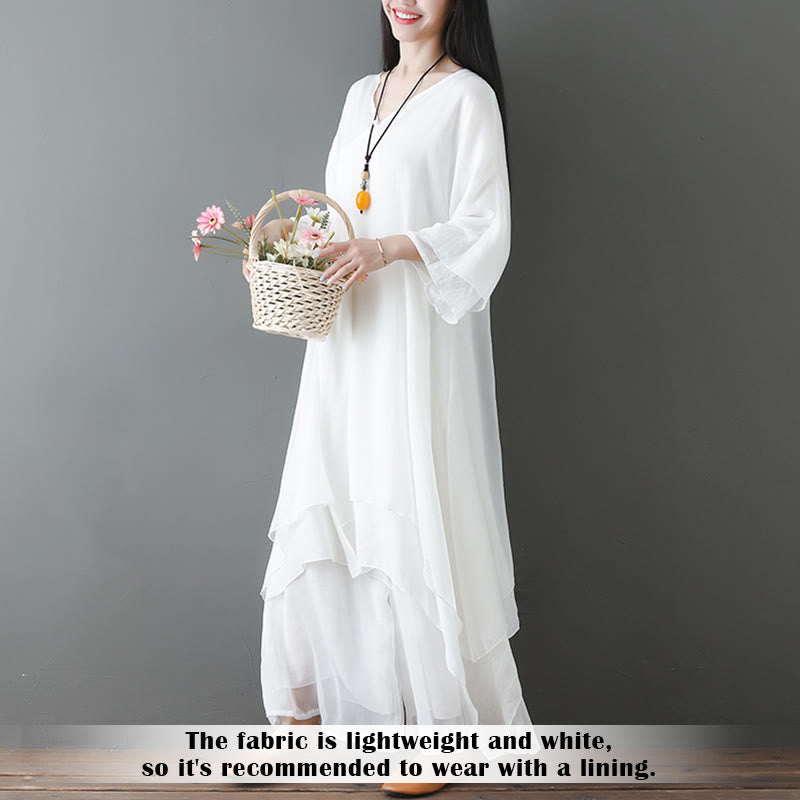 Nimara Ritual V-Neck Midi Tunic Dress Wide Leg Pants Meditation Zen Practice Dance Clothing