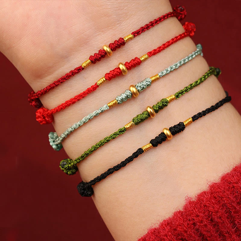 Nimara Ritual 999 Gold Small Lucky Beads String Protection Luck Braided Bracelet Anklet