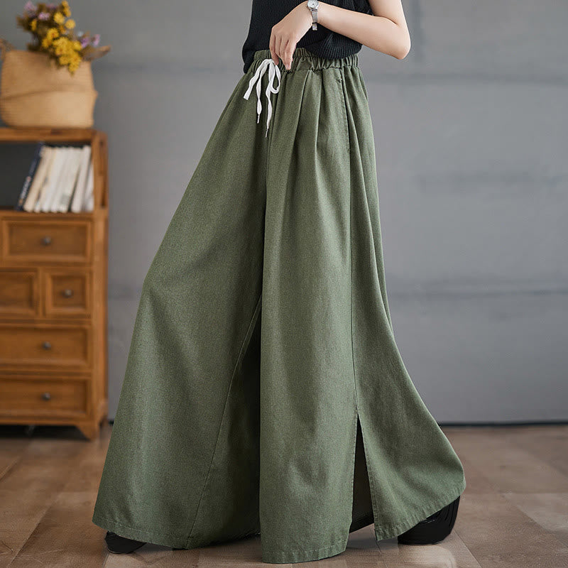 Nimara Ritual Retro Leg Opening Slit Design Women's Wide Leg Pants With Pockets