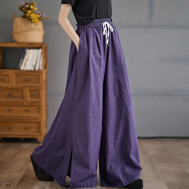 Nimara Ritual Retro Leg Opening Slit Design Women's Wide Leg Pants With Pockets