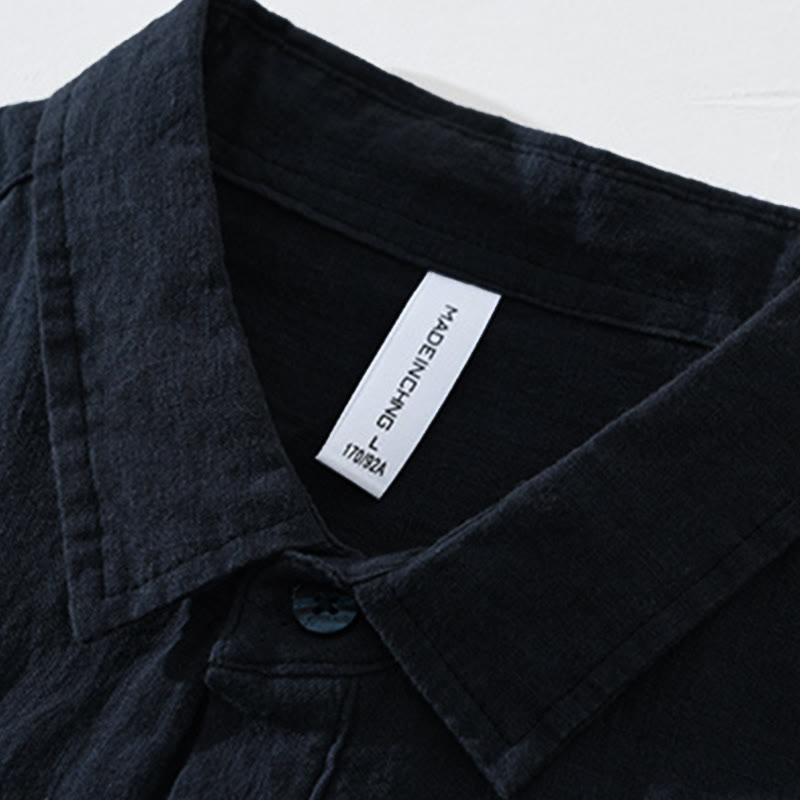 Nimara Ritual Solid Color Loose Long Sleeve Half Button Shirt Linen Men Clothing
