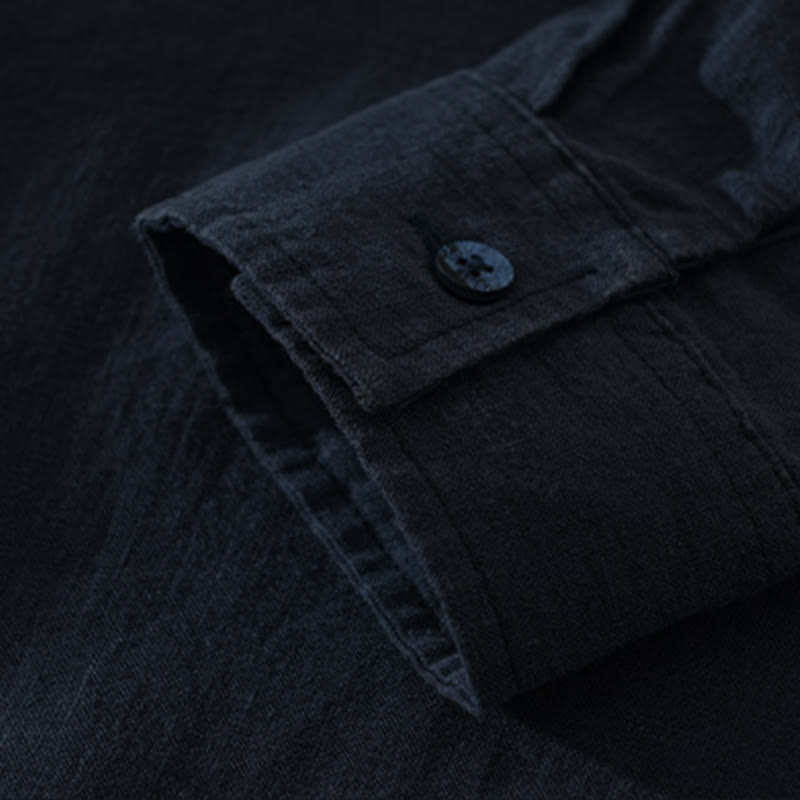 Nimara Ritual Solid Color Loose Long Sleeve Half Button Shirt Linen Men Clothing
