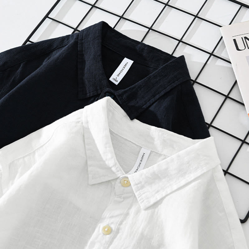 Nimara Ritual Solid Color Loose Long Sleeve Half Button Shirt Linen Men Clothing