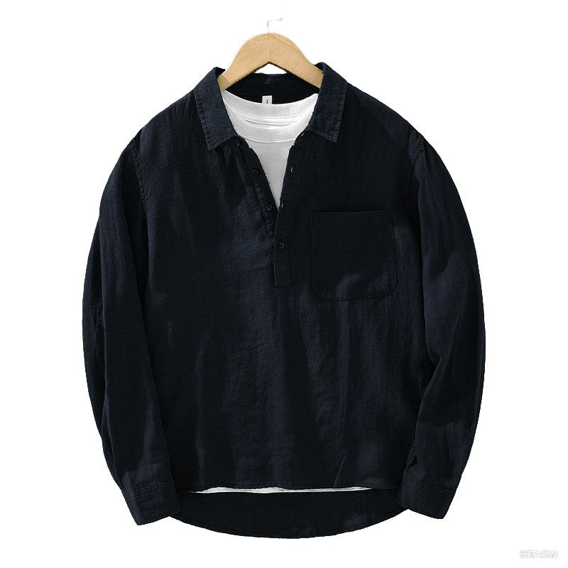 Nimara Ritual Solid Color Loose Long Sleeve Half Button Shirt Linen Men Clothing