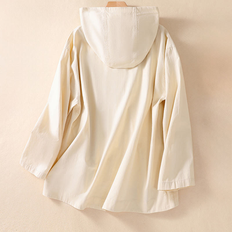 Nimara Ritual Pure Color Hooded Women's Long Sleeve Cotton Jacket With Pockets