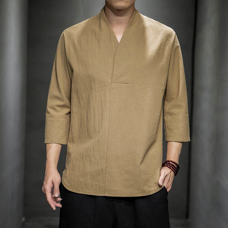 Nimara Ritual Casual V-Neck Three Quarter Sleeve Shirt Men Clothing