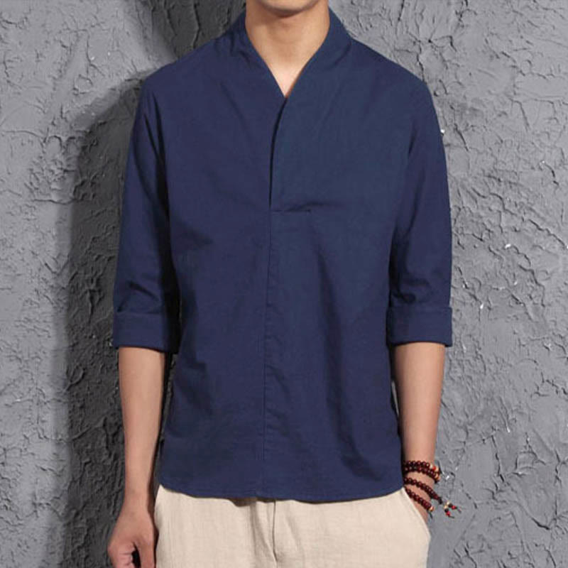 Nimara Ritual Casual V-Neck Three Quarter Sleeve Shirt Men Clothing