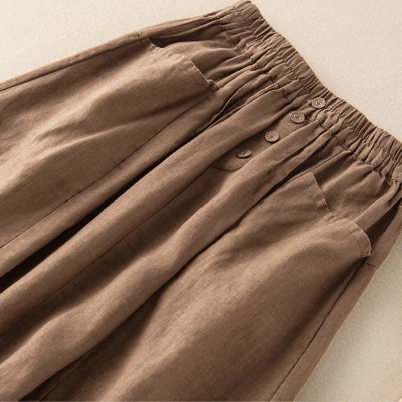 Nimara Ritual Summer Solid Button Elastic Waist 7-8 Length Women's Skirt With Pockets