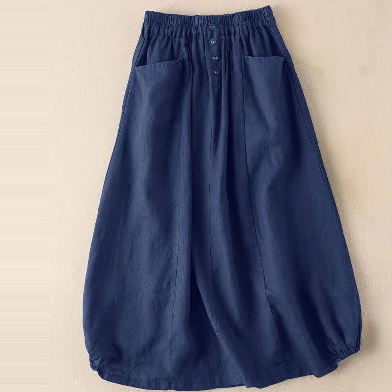Nimara Ritual Summer Solid Button Elastic Waist 7-8 Length Women's Skirt With Pockets