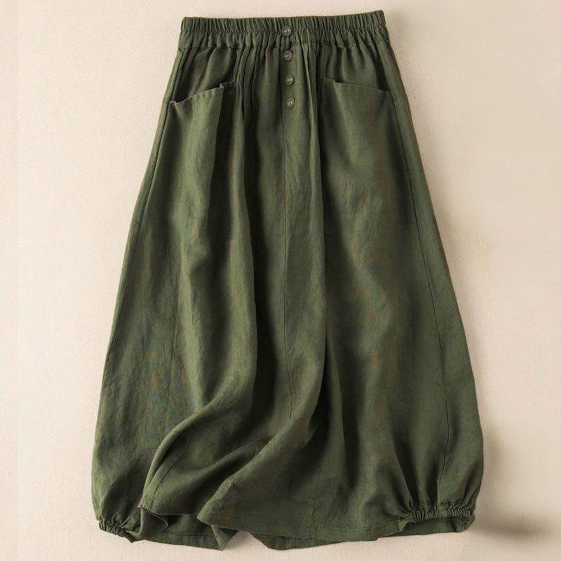 Nimara Ritual Summer Solid Button Elastic Waist 7-8 Length Women's Skirt With Pockets
