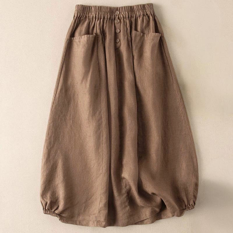 Nimara Ritual Summer Solid Button Elastic Waist 7-8 Length Women's Skirt With Pockets