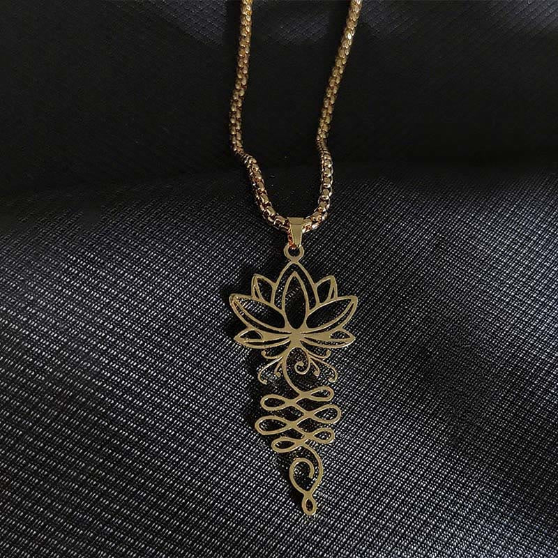 Nimara Ritual Lotus Vines Design Chakra Symbol Stainless Steel Enlightenment Necklace Pendant