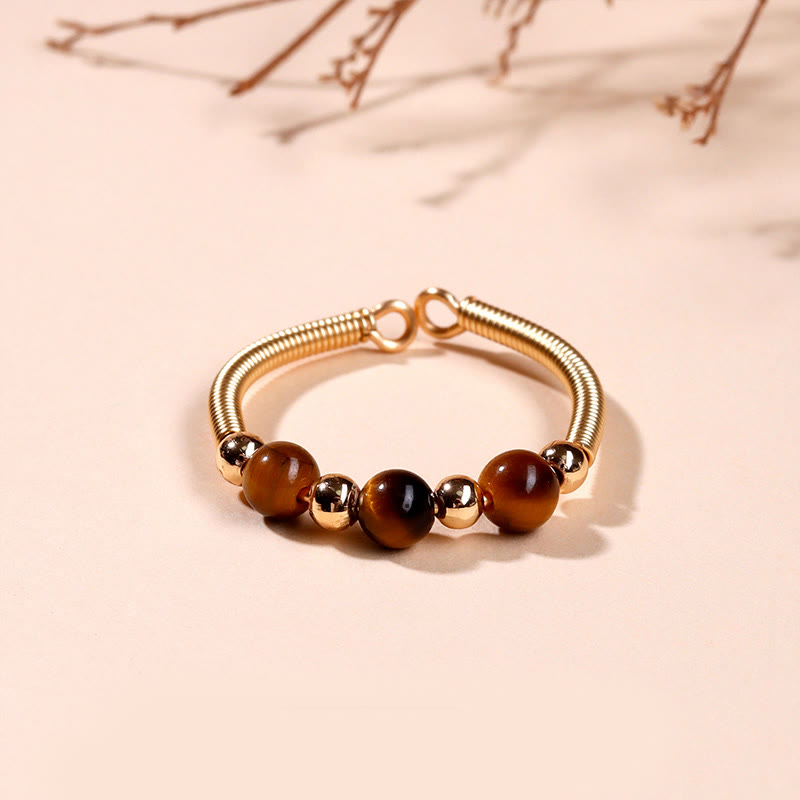 Nimara Ritual Natural Stone Bead Alloy Healing Open Ring