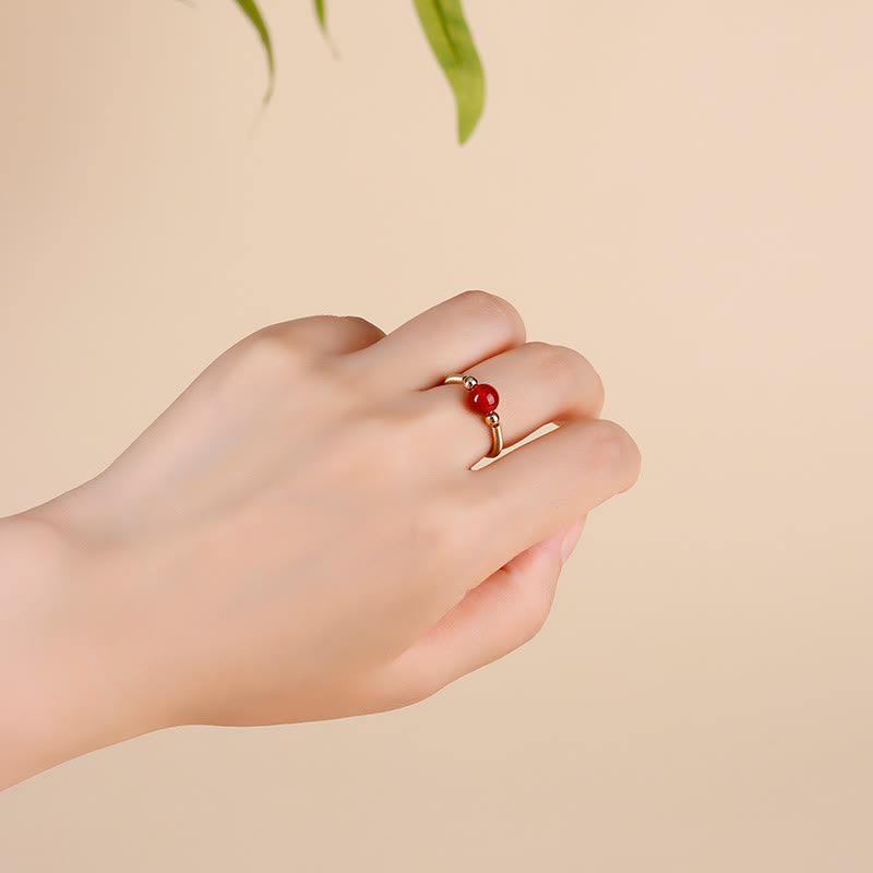 Nimara Ritual Natural Stone Bead Alloy Healing Open Ring