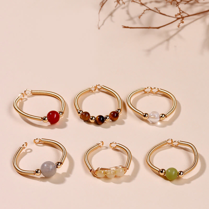 Nimara Ritual Natural Stone Bead Alloy Healing Open Ring