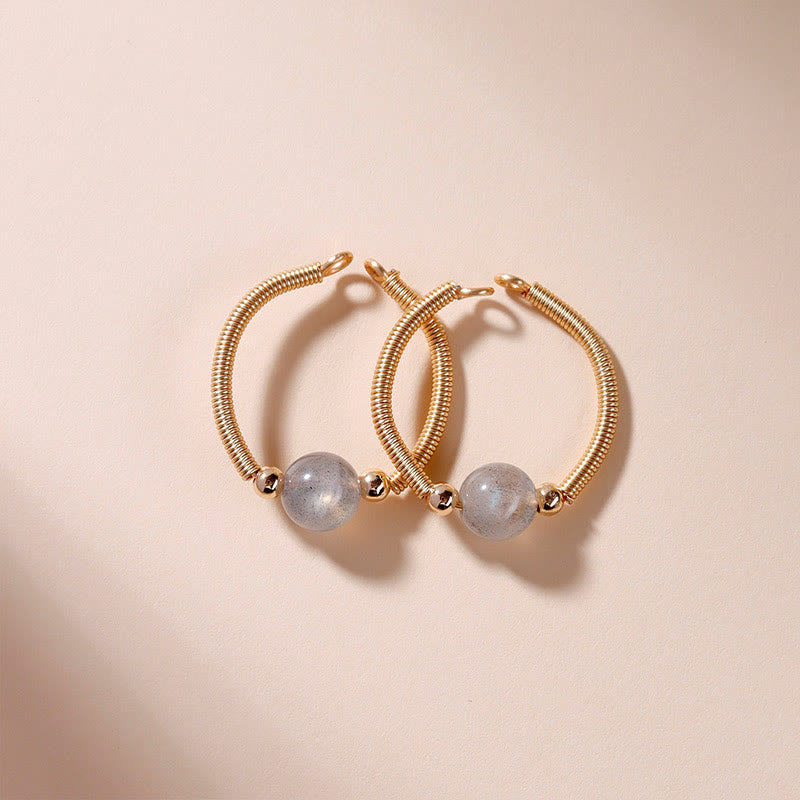 Nimara Ritual Natural Stone Bead Alloy Healing Open Ring