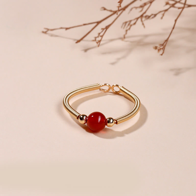 Nimara Ritual Natural Stone Bead Alloy Healing Open Ring