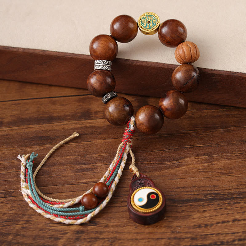 Nimara Ritual Tibet Lightning Struck Jujube Wood Yin Yang Luck Bracelet