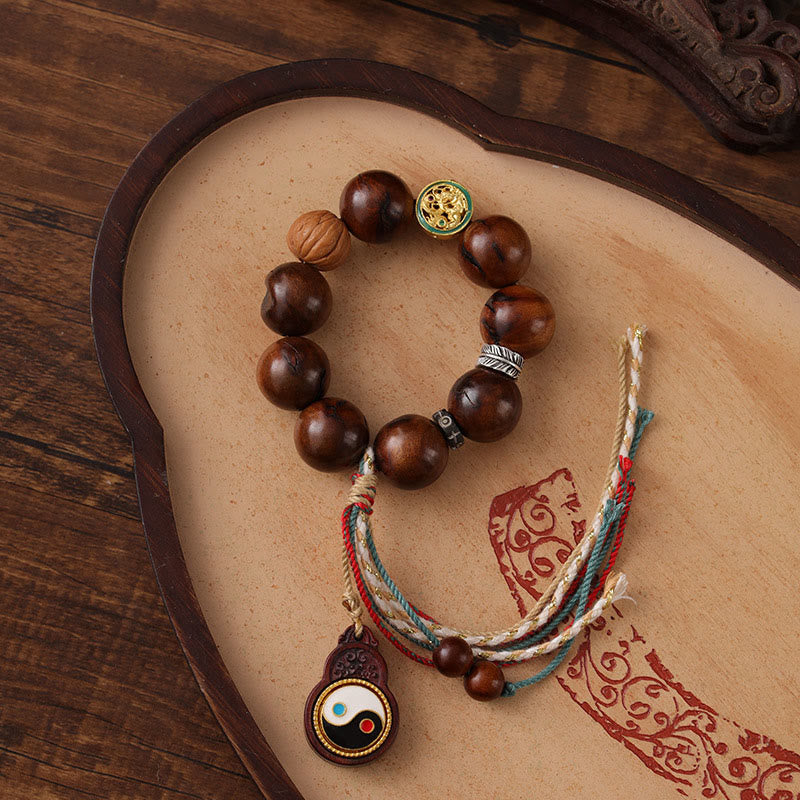 Nimara Ritual Tibet Lightning Struck Jujube Wood Yin Yang Luck Bracelet