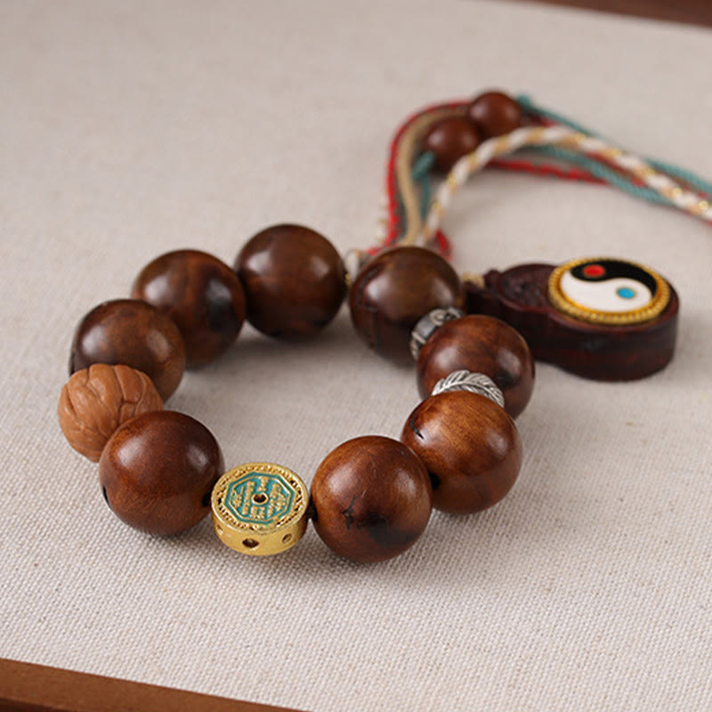 Nimara Ritual Tibet Lightning Struck Jujube Wood Yin Yang Luck Bracelet