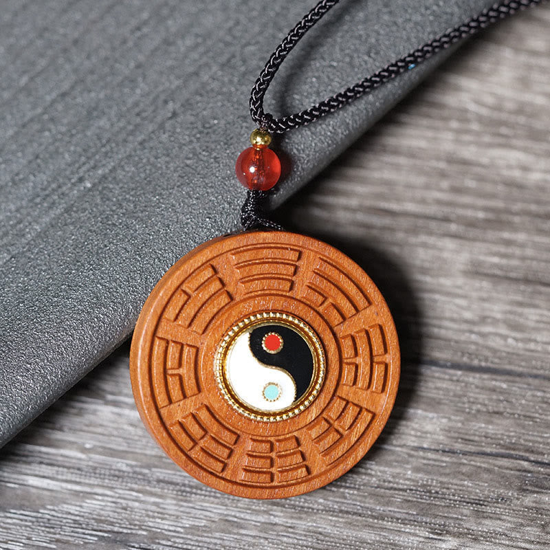 Nimara Ritual Lightning Struck Jujube Wood Yin Yang Bagua Luck Necklace Pendant