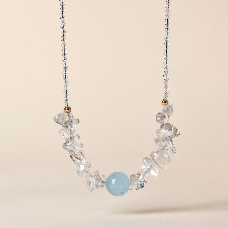 Nimara Ritual Irregular White Crystal Aquamarine Bead Healing Necklace Pendant