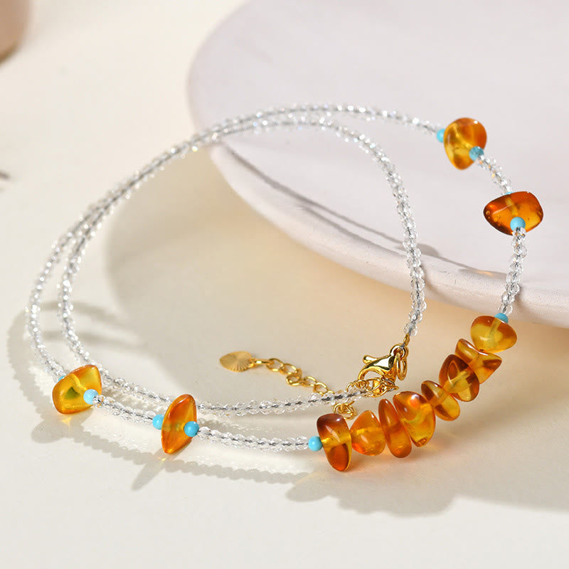 Nimara Ritual White Crystal Bead Irregular Amber Clarity Necklace Pendant