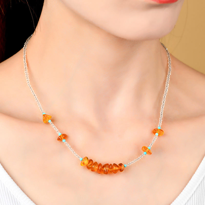 Nimara Ritual White Crystal Bead Irregular Amber Clarity Necklace Pendant