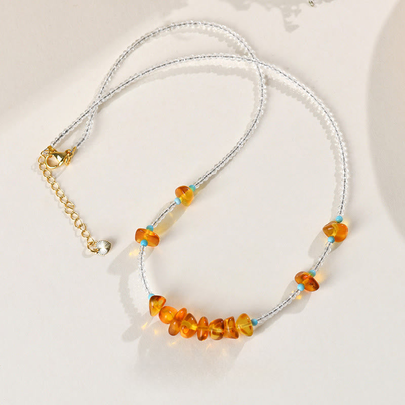 Nimara Ritual White Crystal Bead Irregular Amber Clarity Necklace Pendant