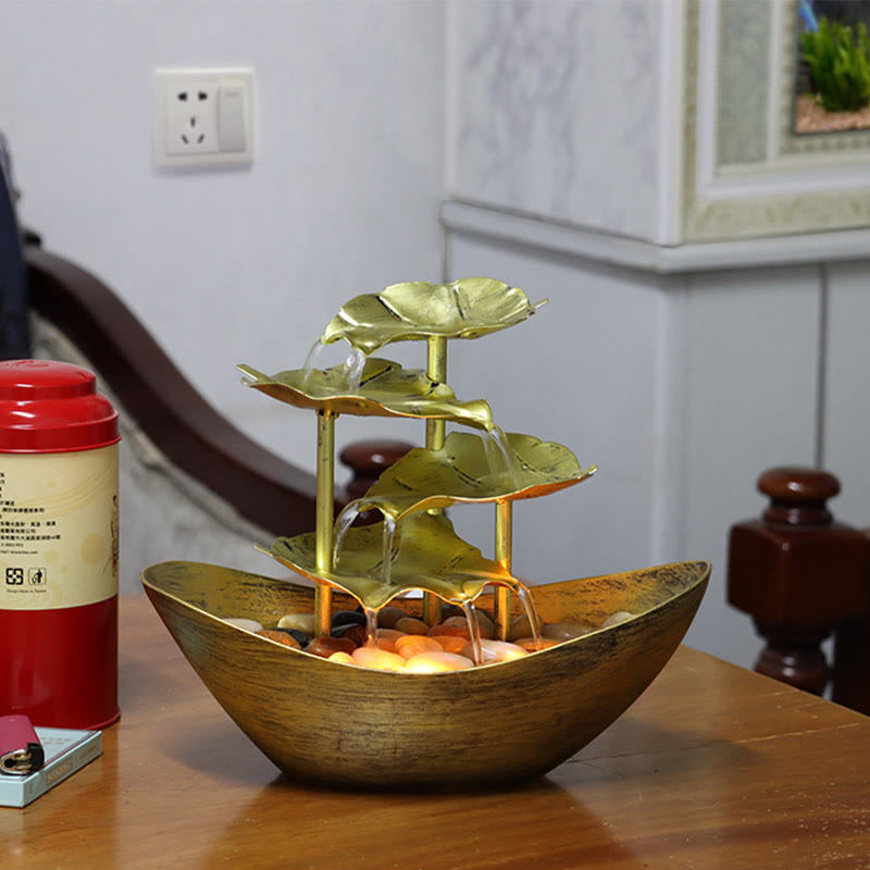 Nimara Ritual Lotus Leaf Shaped Waterfall Fountain Tabletop Ornaments With LED Light Home Office Desktop Decoration