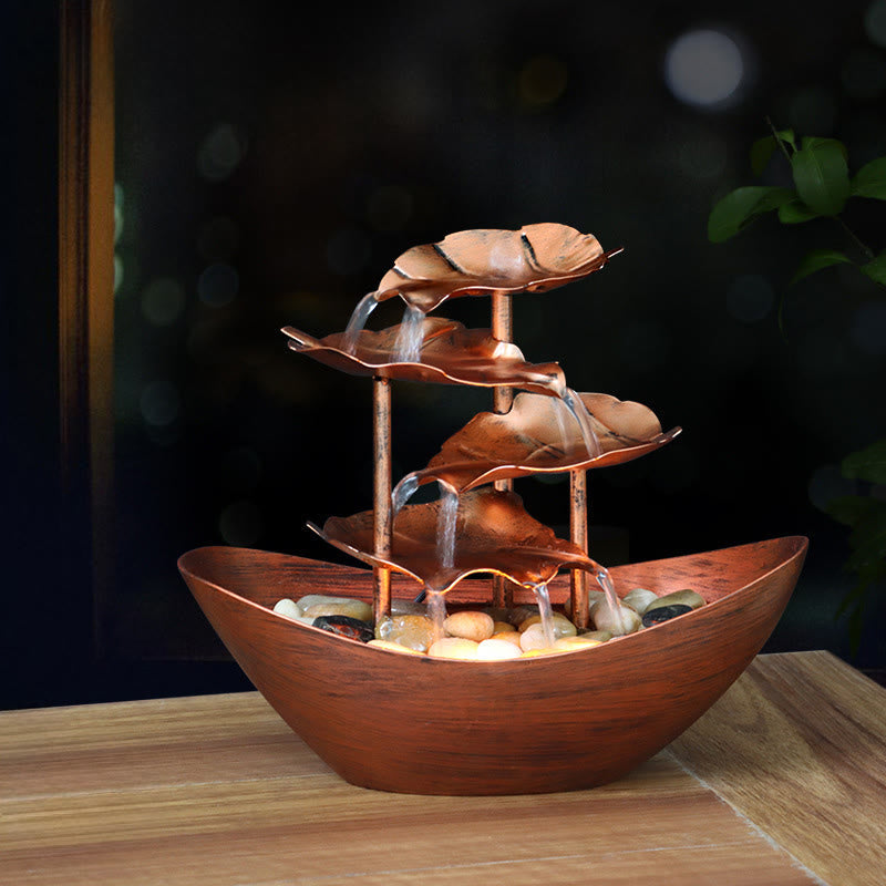 Nimara Ritual Lotus Leaf Shaped Waterfall Fountain Tabletop Ornaments With LED Light Home Office Desktop Decoration